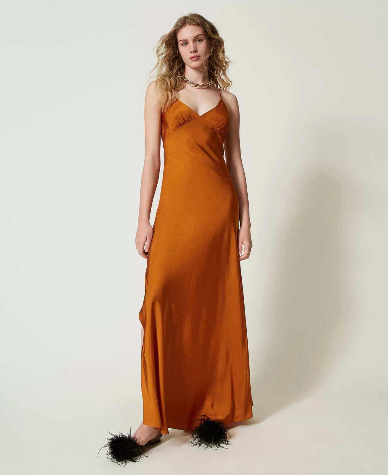 TWINSET Milano Maxikleid Aus Satin Mit Schmalen Trägern