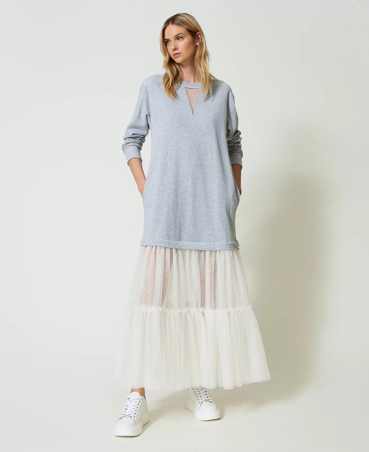 TWINSET Milano Maxikleid Aus Sweatstoff Und Tüll