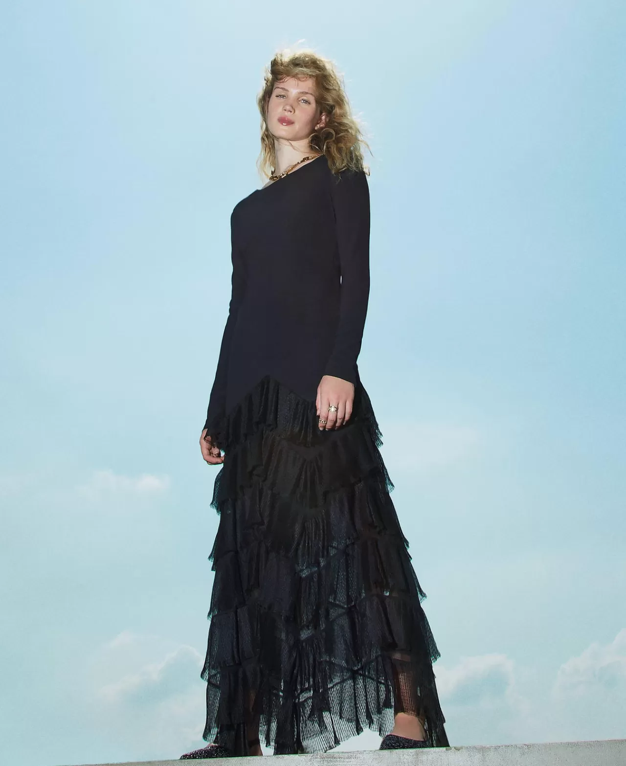 TWINSET Milano Maxikleid Mit Plissierten Tüllvolants