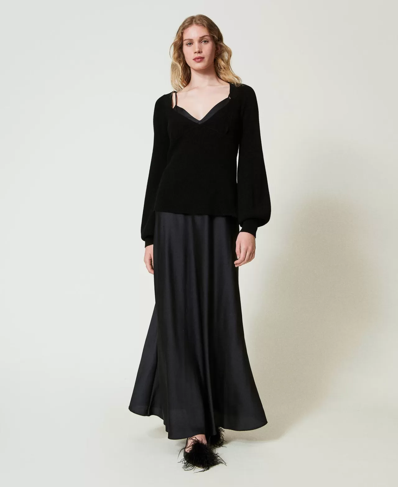 TWINSET Milano Maxi-Slipdress Mit Pullover