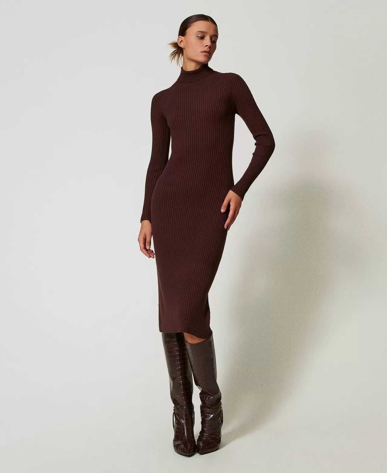 TWINSET Milano Maxi-Strickkleid Mit Rippenmuster Und Cut-out