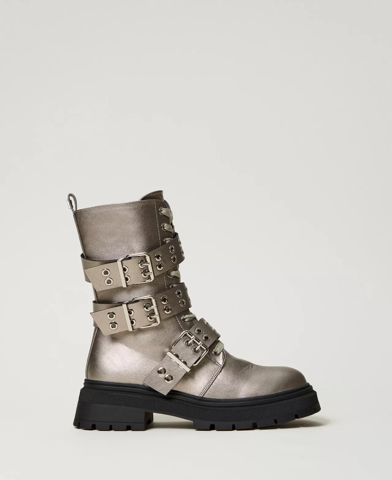 TWINSET Milano Metallic-Schnürstiefelette Mit Riemen