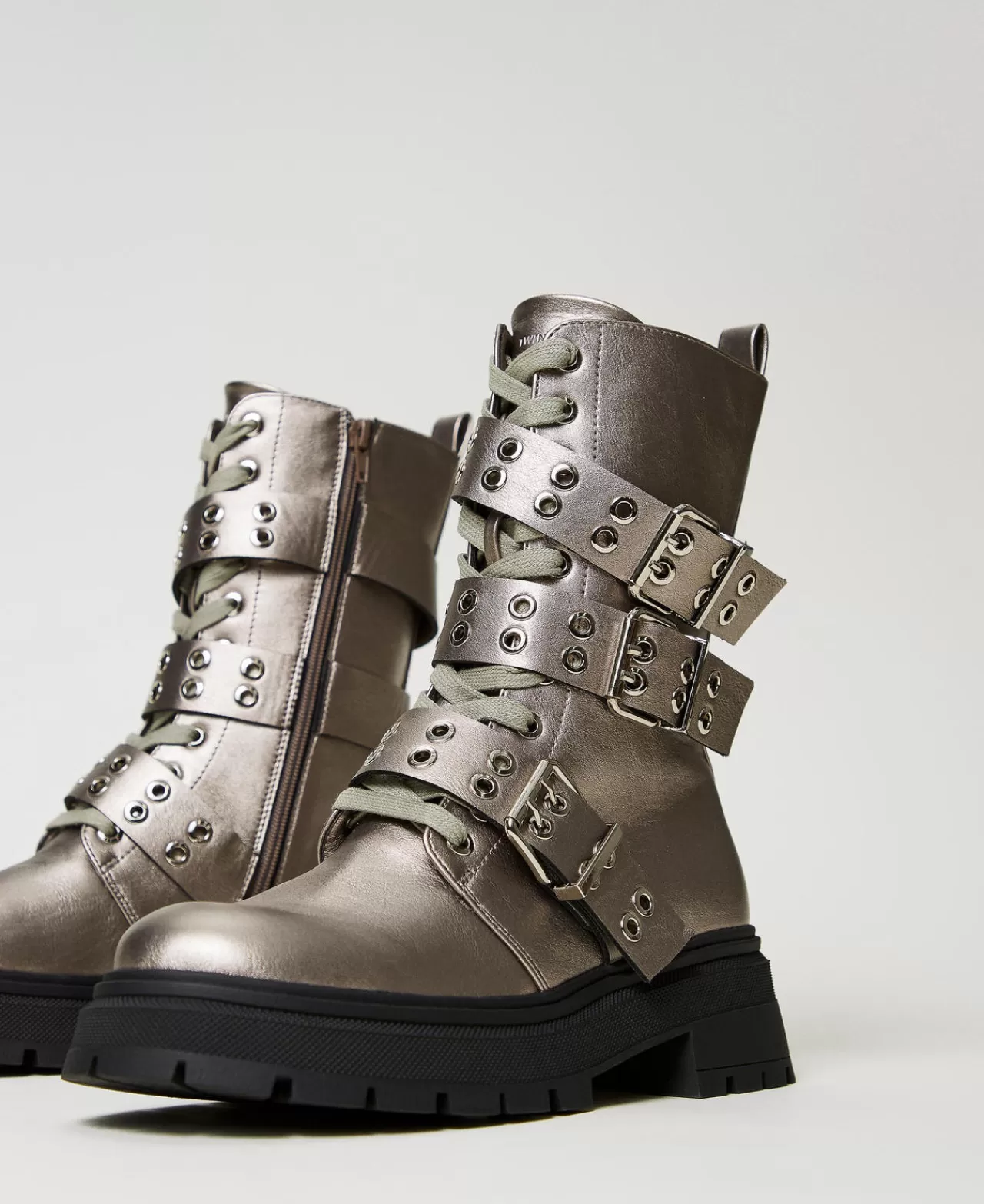 TWINSET Milano Metallic-Schnürstiefelette Mit Riemen