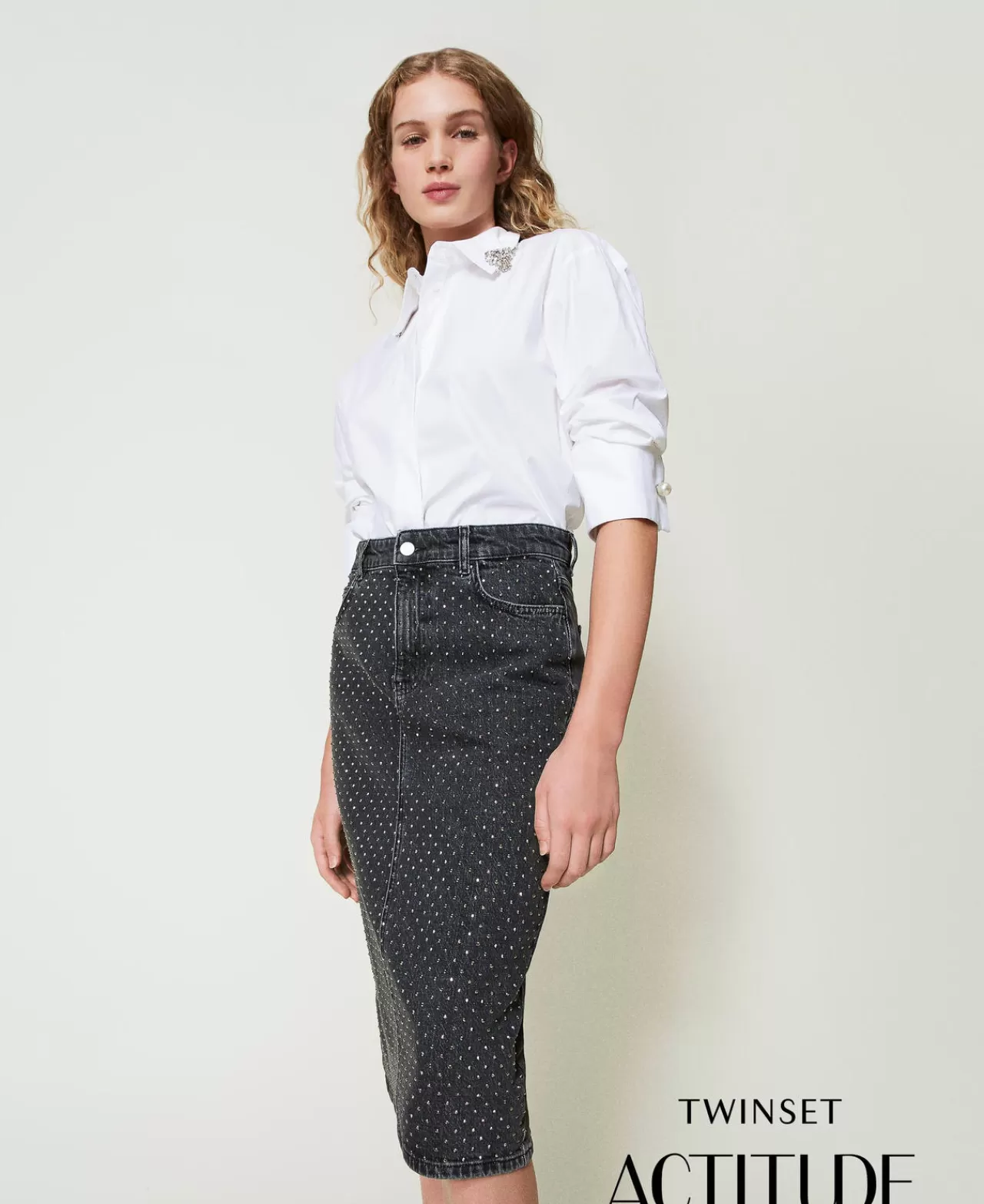 TWINSET Milano Midi-Jeansrock Mit Strass