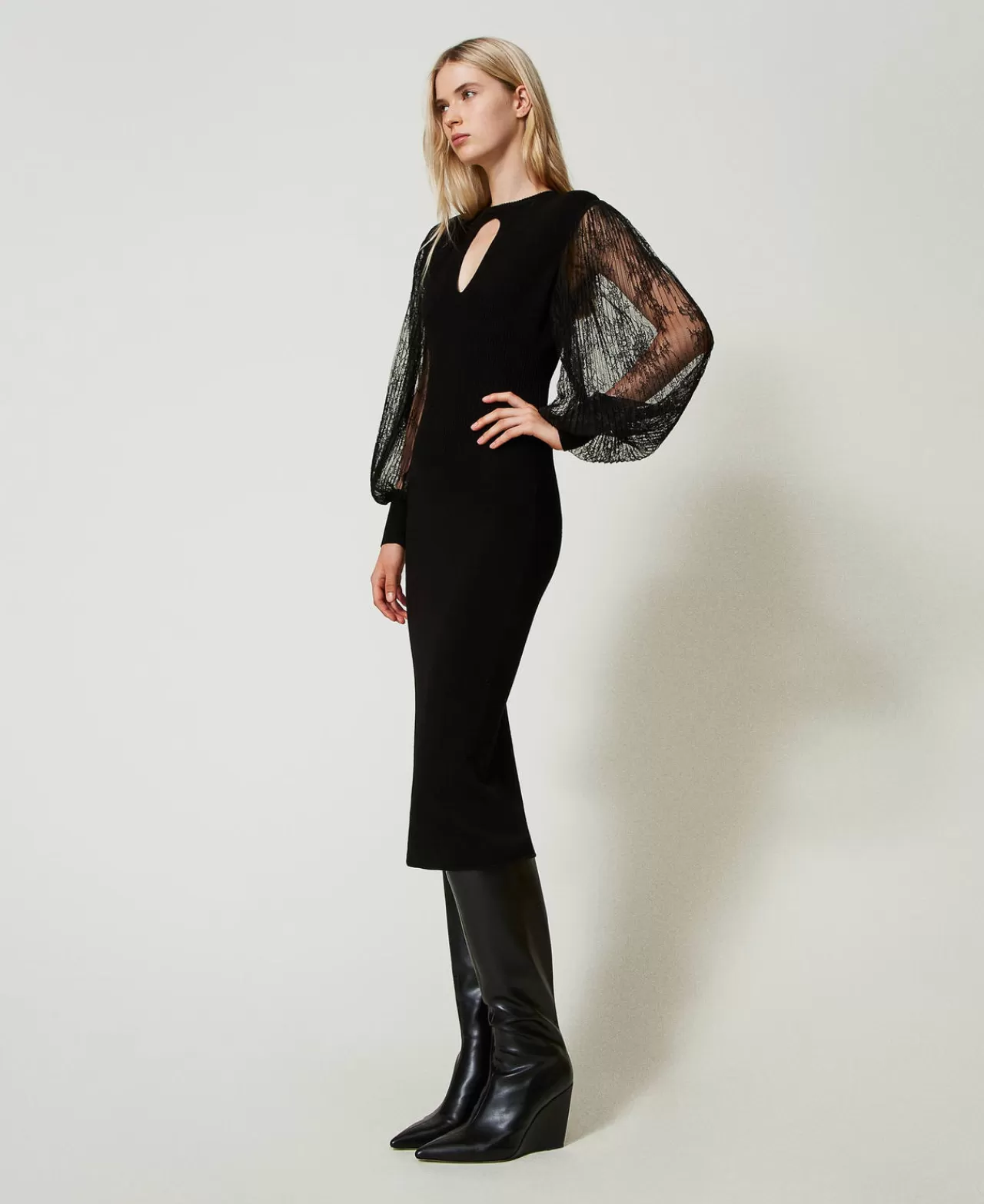 TWINSET Milano Midikleid Aus Gestrick Und Spitze