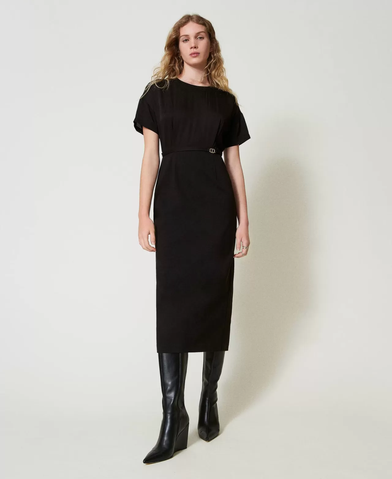 TWINSET Milano Midikleid Mit „Oval T“-Gürtel