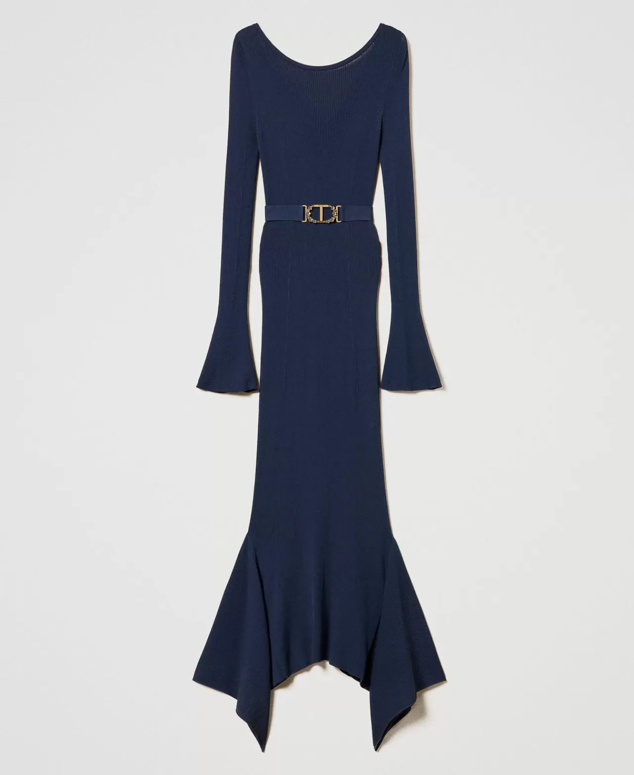 TWINSET Milano Midi-Strickkleid Mit Gürtel Und Volant