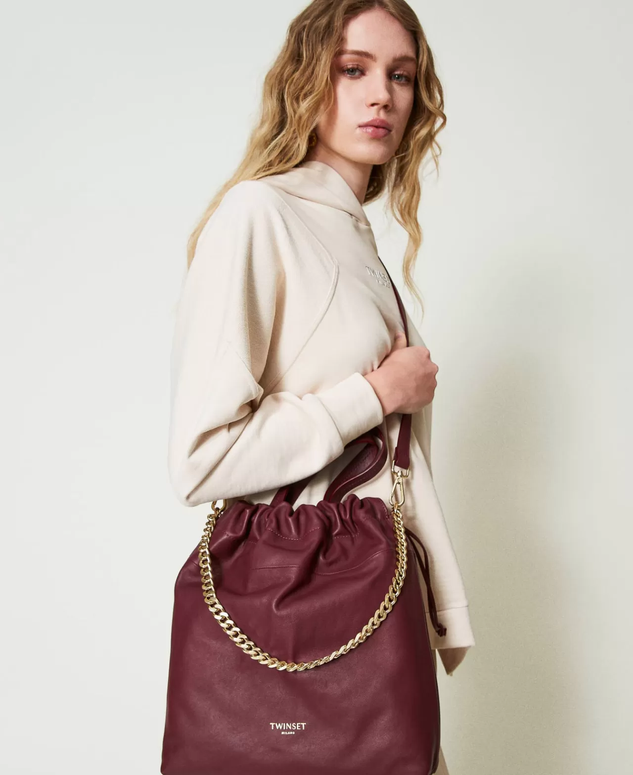 TWINSET Milano Mittelgroßer Shopper Aus Leder Mit Tunnelzug