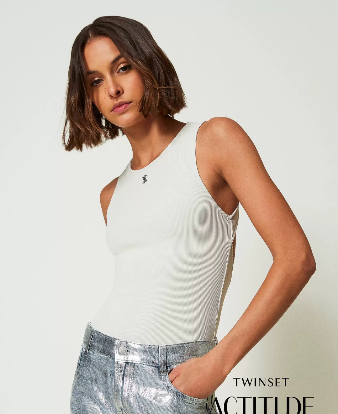 TWINSET Milano MYFO Body Mit Rippenmuster Und Logo