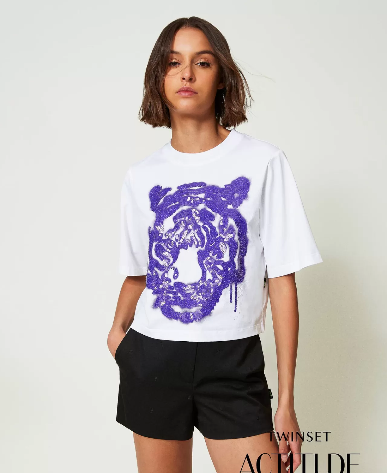 TWINSET Milano MYFO Kasten-T-Shirt Mit Print Und Pailletten