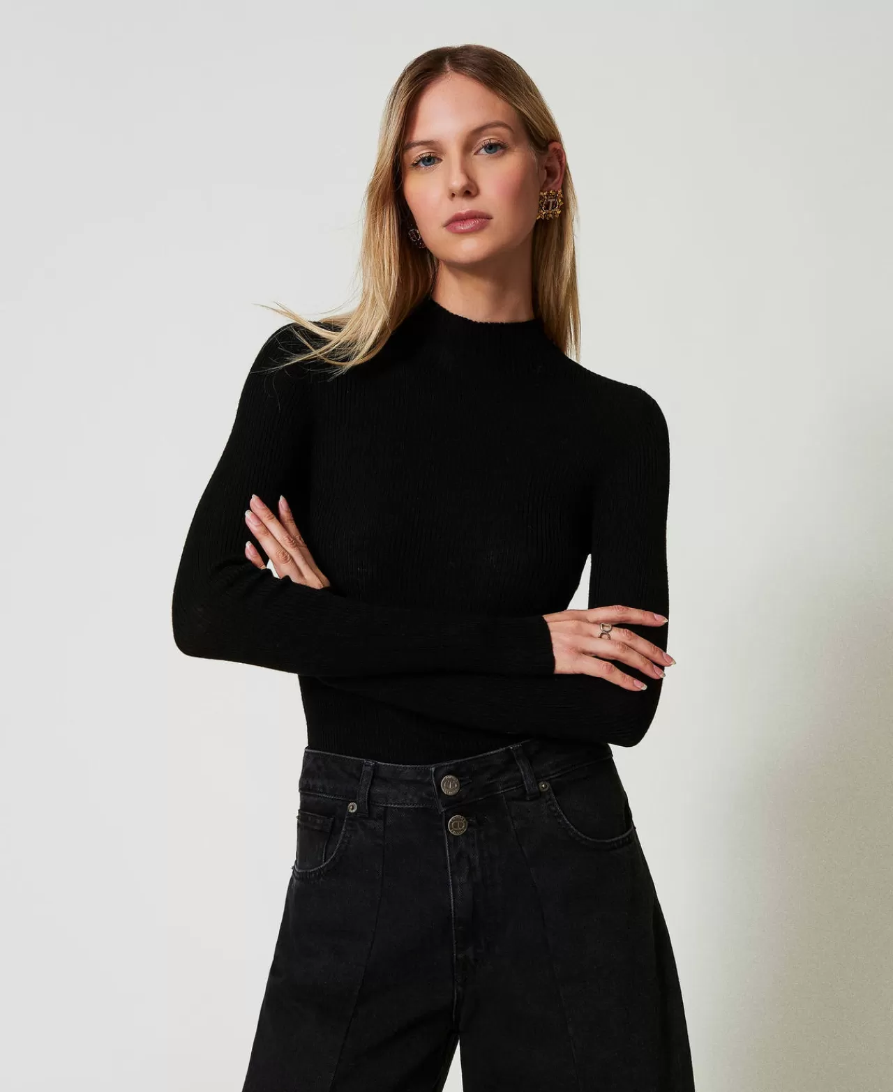 TWINSET Milano Nahtloser Stehkragenpullover Aus Wolle