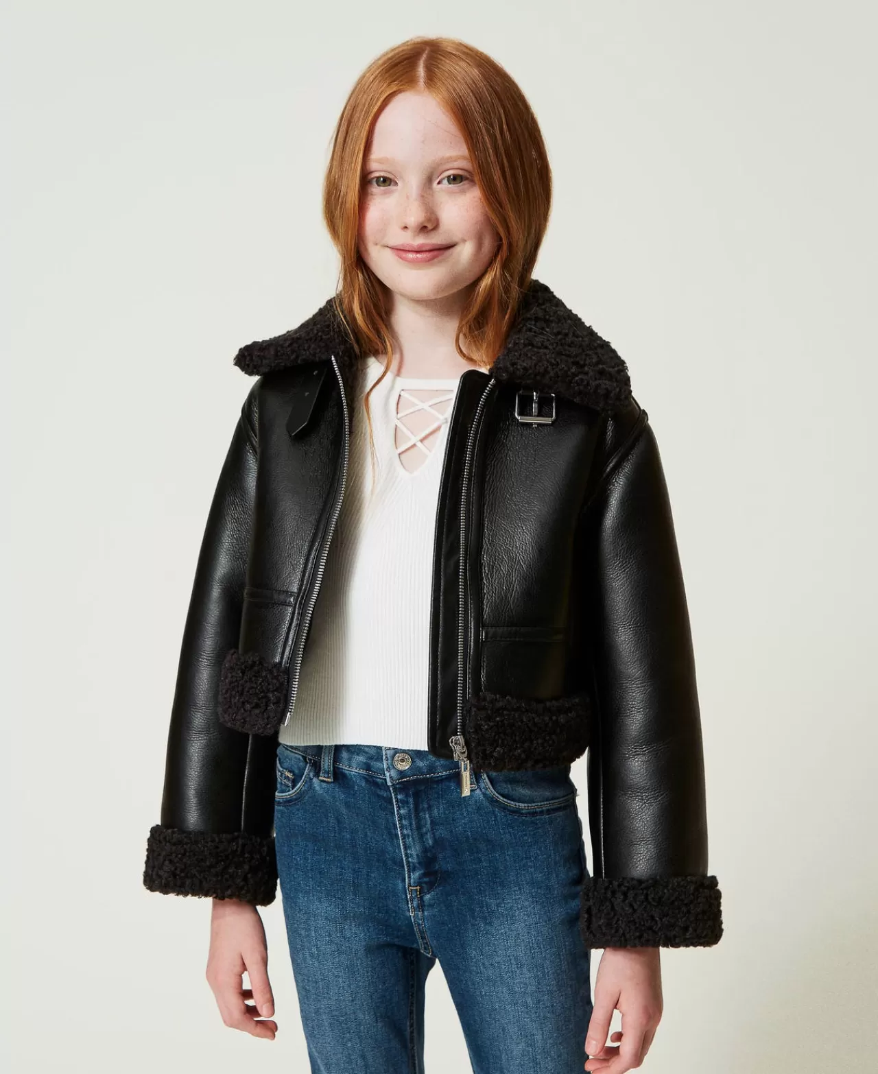 TWINSET Milano Pilotenjacke Mit Pelzimitat