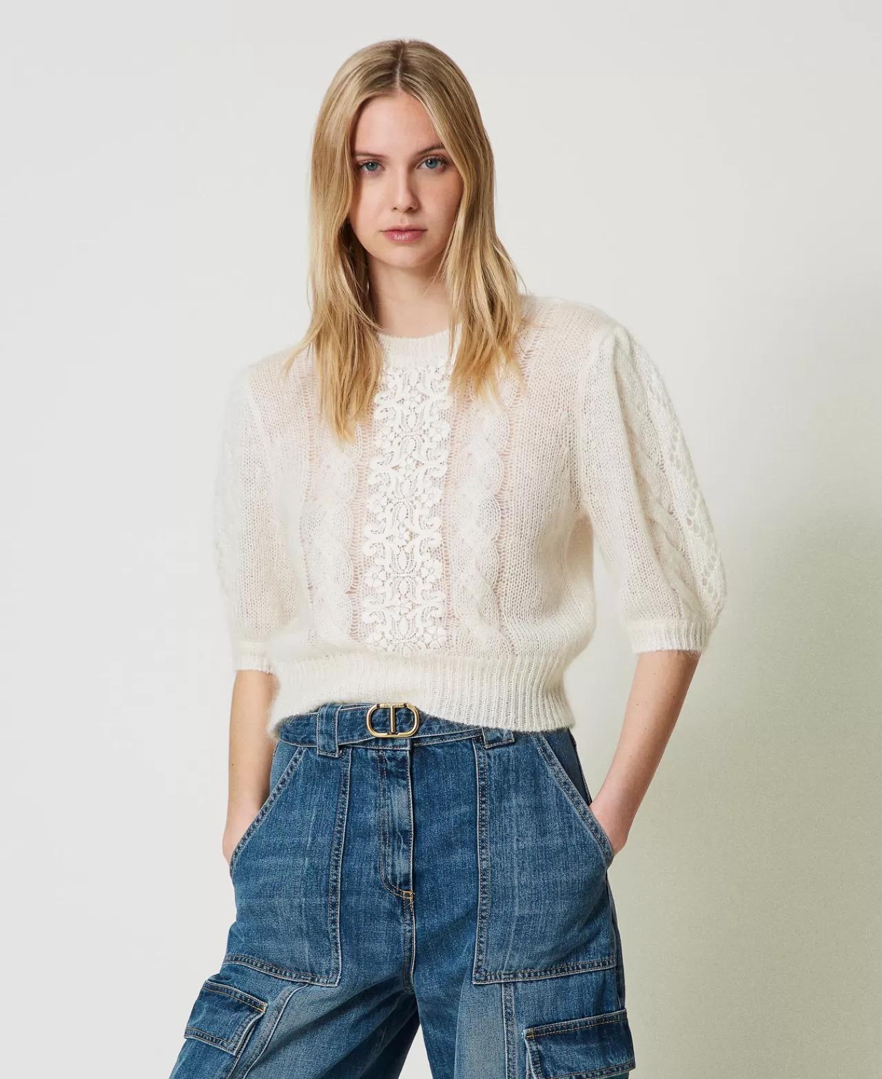 TWINSET Milano Pullover Aus Wolle Und Mohair Mit Spitze
