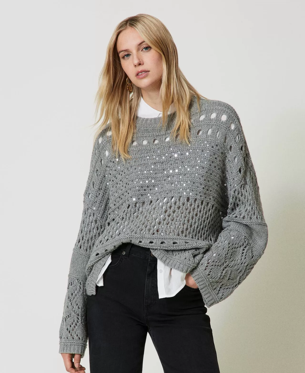 TWINSET Milano Pullover Aus Wollmischung Mit Pailletten