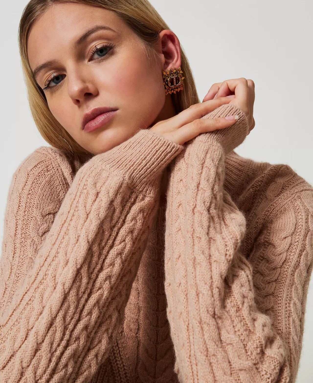 TWINSET Milano Pullover Aus Wollmischung Mit Zopfmuster
