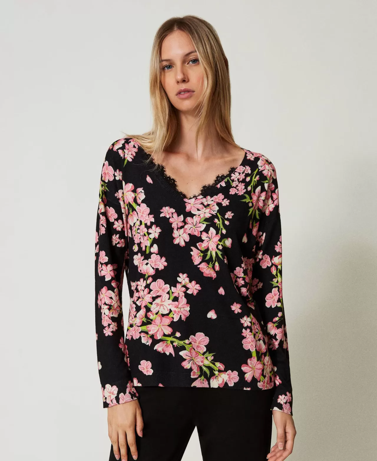 TWINSET Milano Pullover Mit Blumenprint Und Spitze