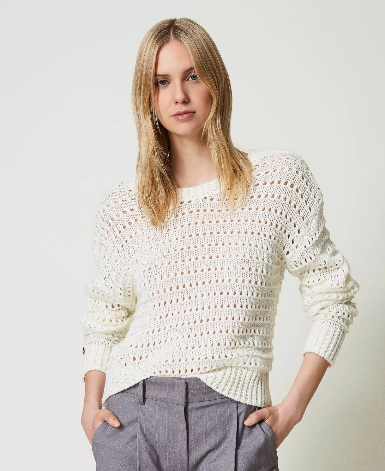TWINSET Milano Pullover Mit Durchbruchmuster Und Pailletten