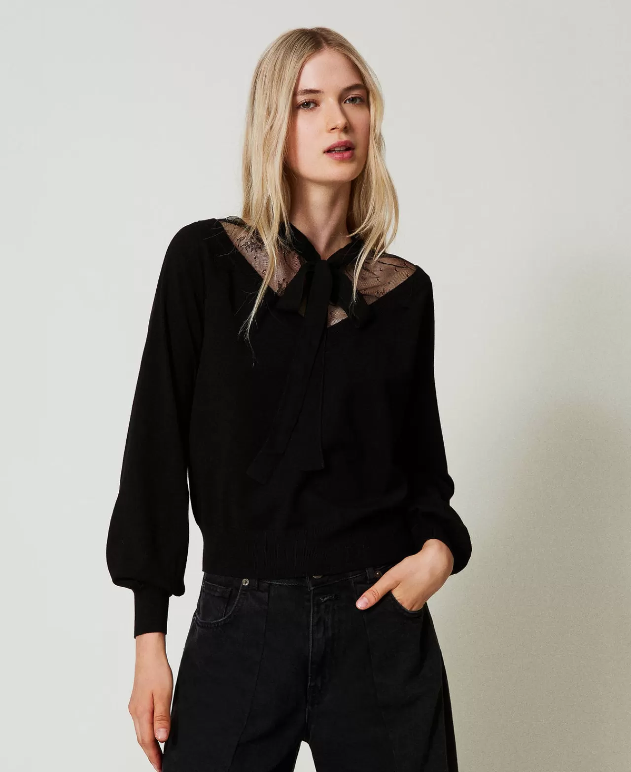TWINSET Milano Pullover Mit Spitze Und Schleife