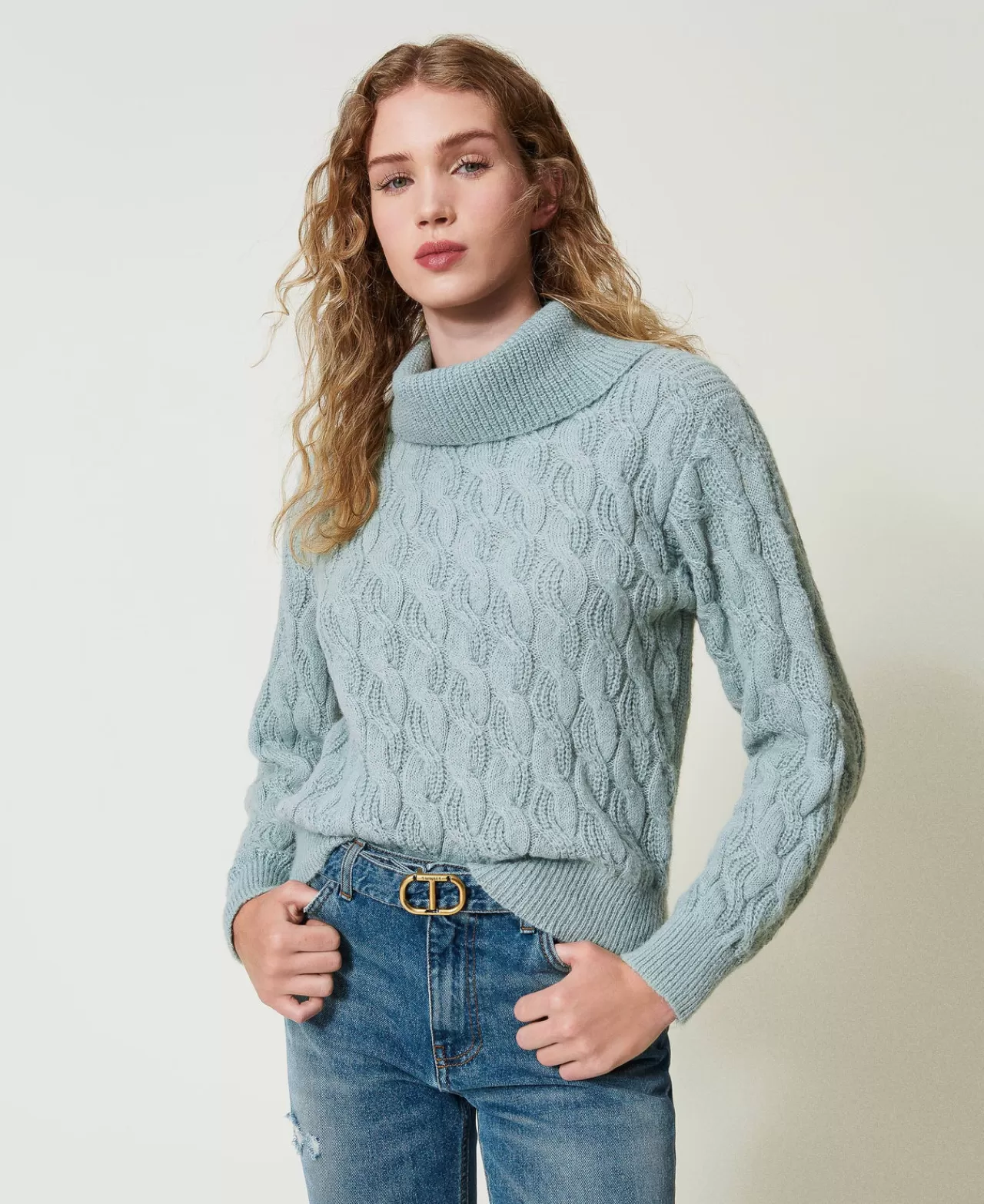 TWINSET Milano Pullover Mit Zopfmuster Und Maxikragen