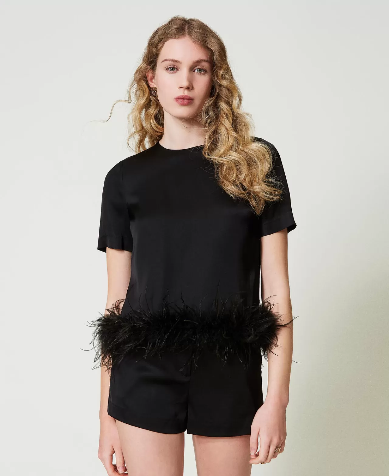 TWINSET Milano Satinbluse Mit Federn