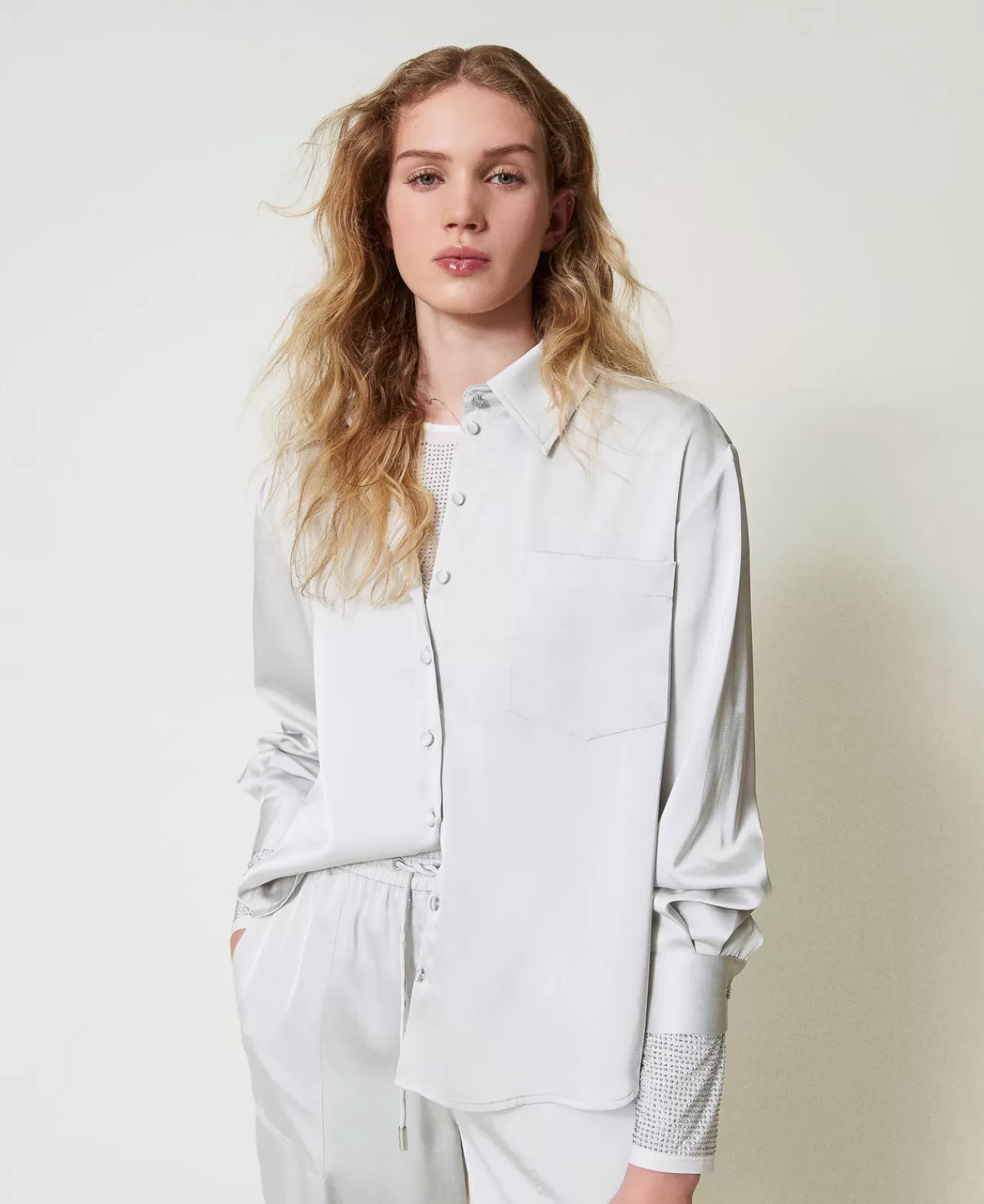 TWINSET Milano Satinhemd Mit Schmuckknopf
