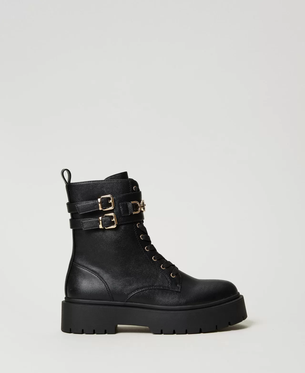 TWINSET Milano Schnürstiefelette Mit Schnallen Und „Oval T“-Ziertrense
