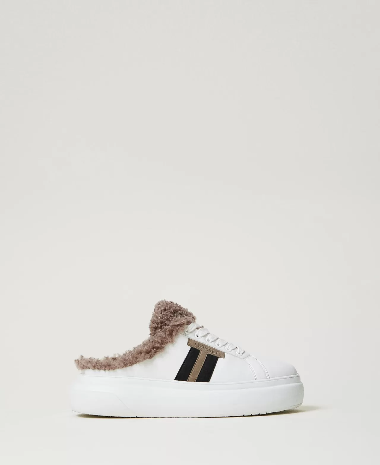 TWINSET Milano Slide-Sneaker Mit Pelzimitat