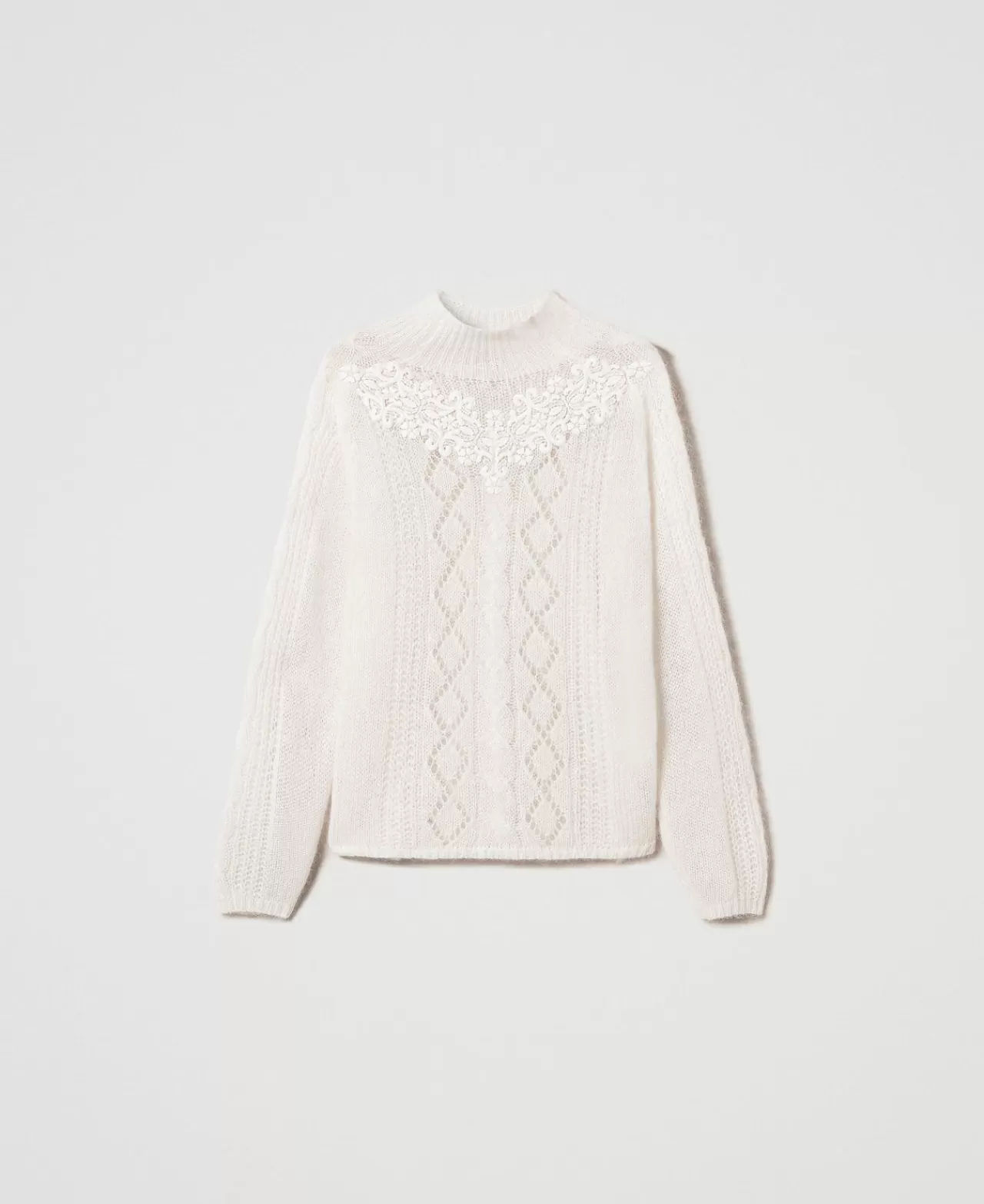 TWINSET Milano Stehkragenpullover Aus Wolle Und Mohair Mit Spitze