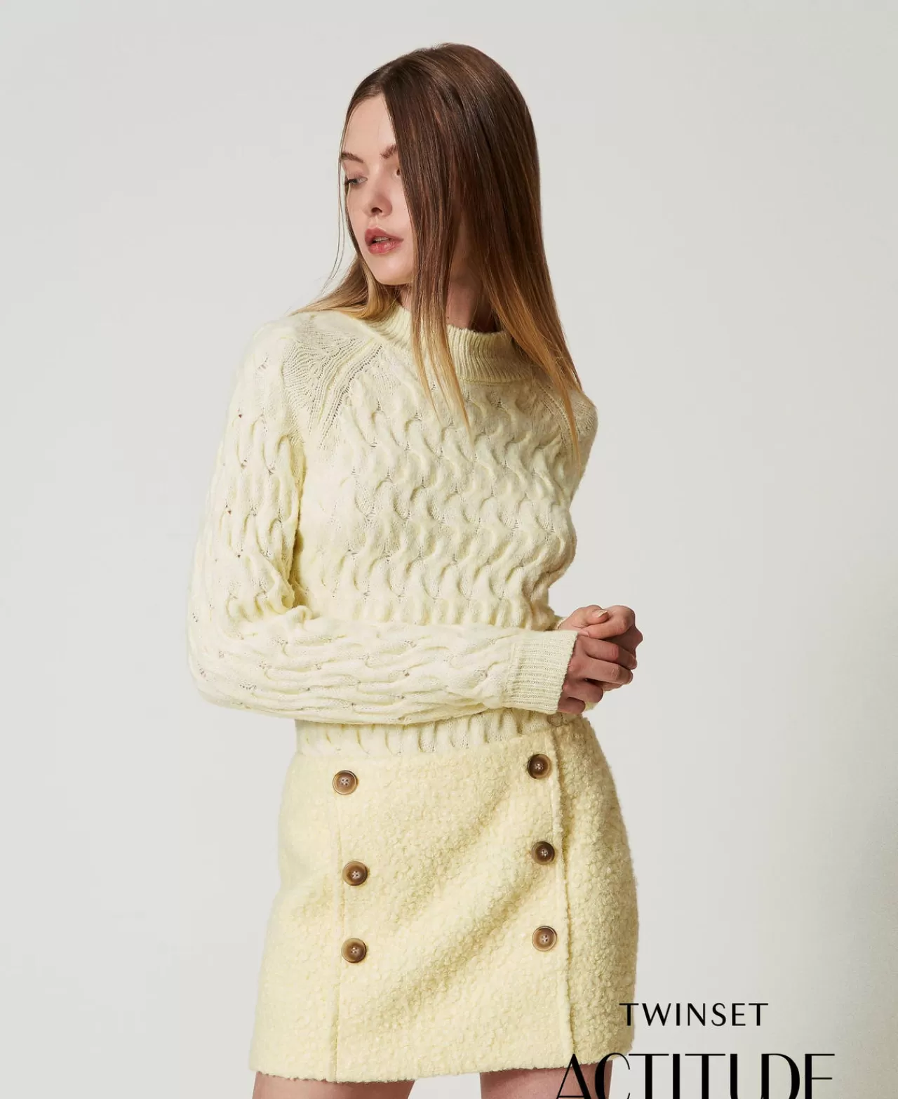 TWINSET Milano Stehkragenpullover Aus Wollmischung Mit Zopfmuster