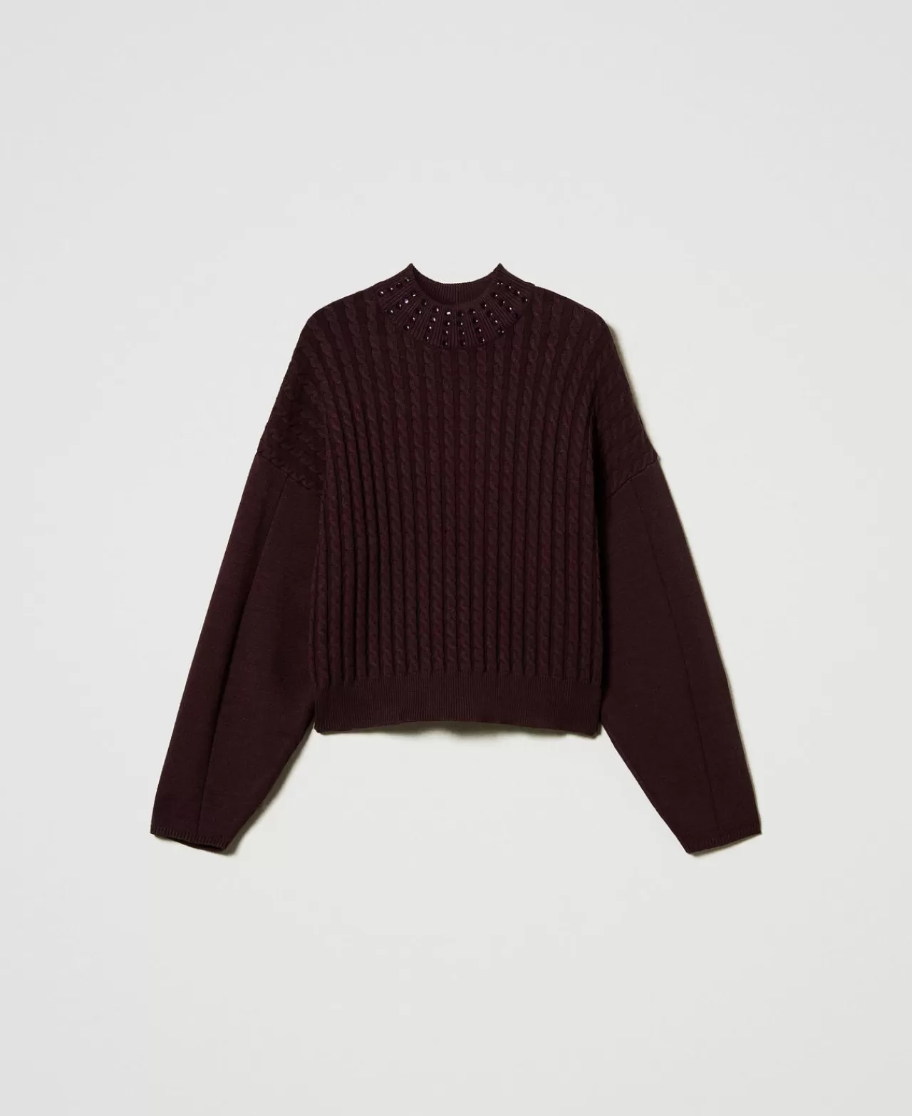 TWINSET Milano Stehkragenpullover Mit Zopfmuster Und Strass