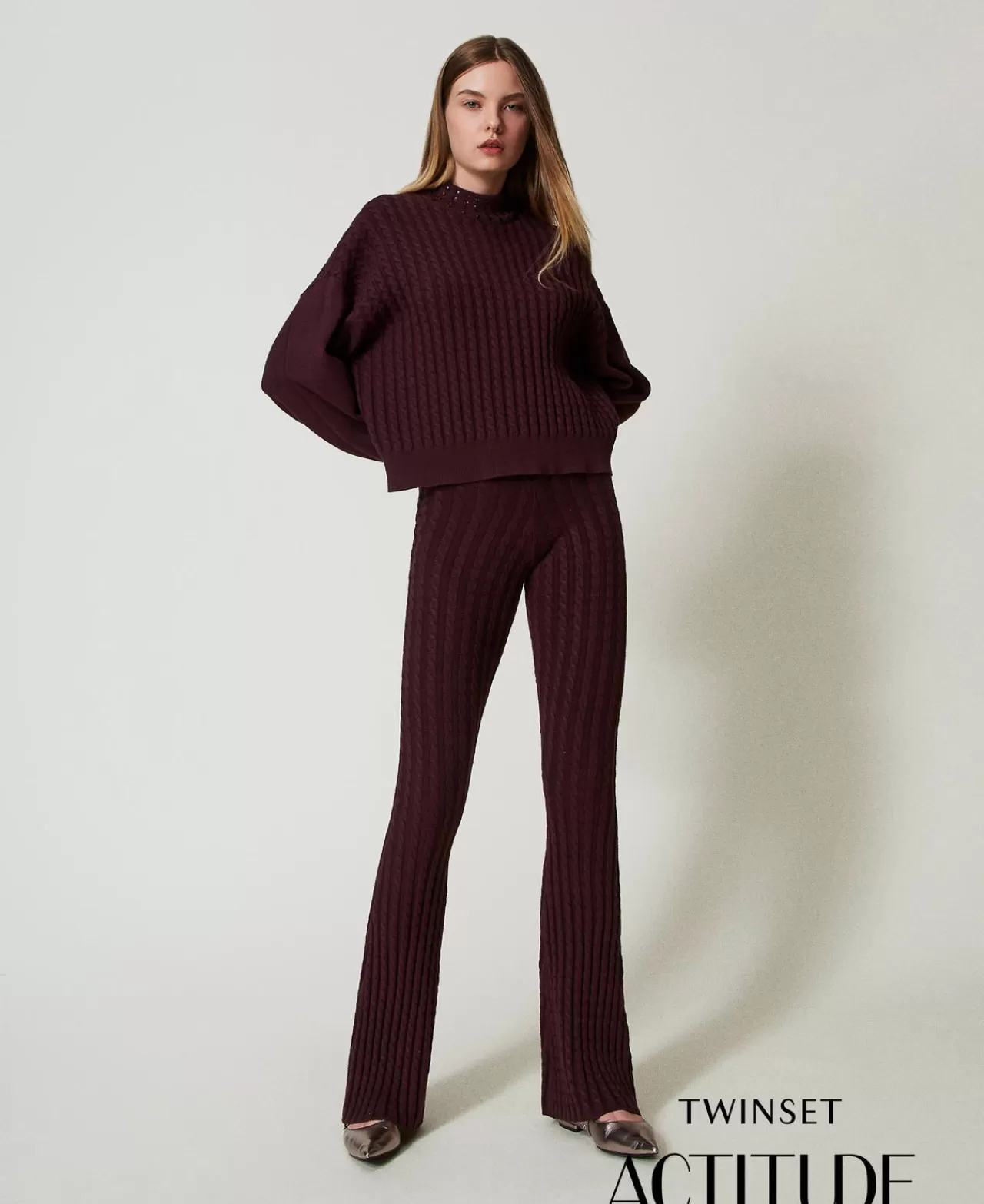 TWINSET Milano Strickhose Mit Zopfmuster Im Flare-Fit