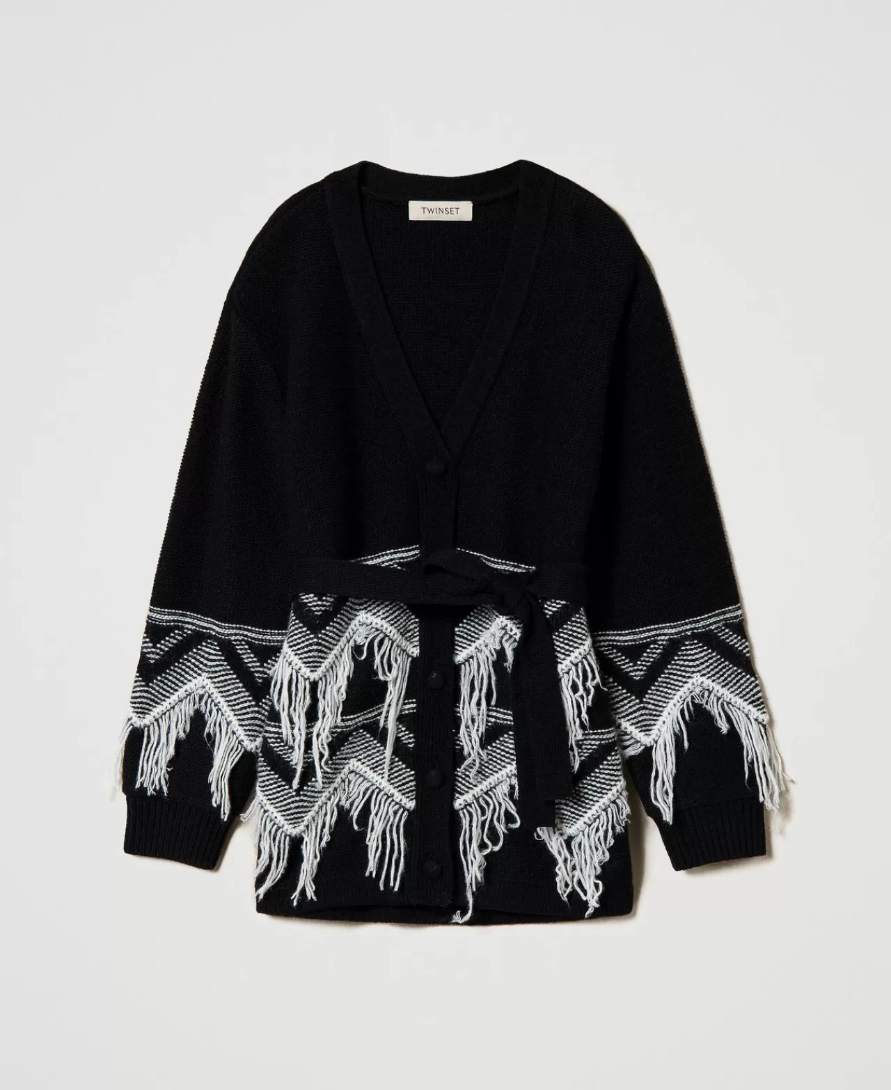 TWINSET Milano Strickmantel Aus Wollmischgarn Mit Fransen