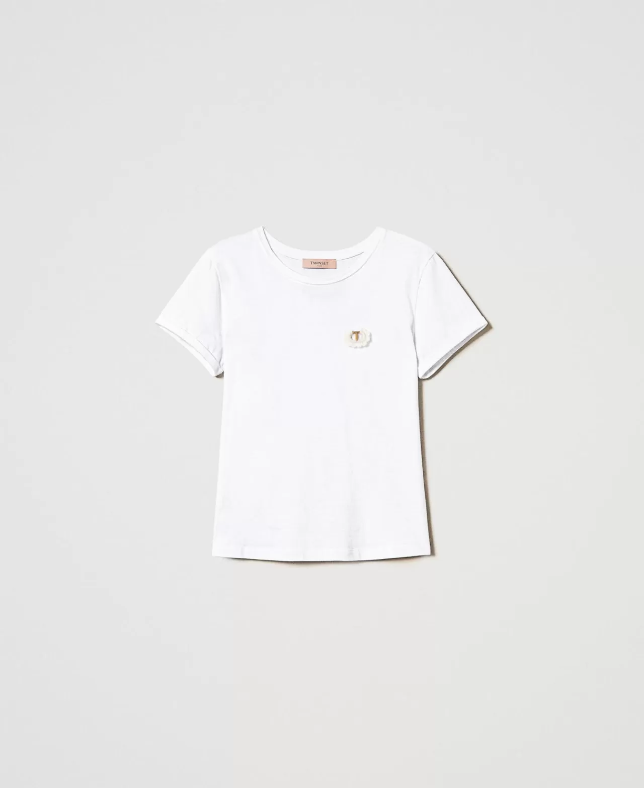 TWINSET Milano Tailliertes T-Shirt Mit Häkelbrosche