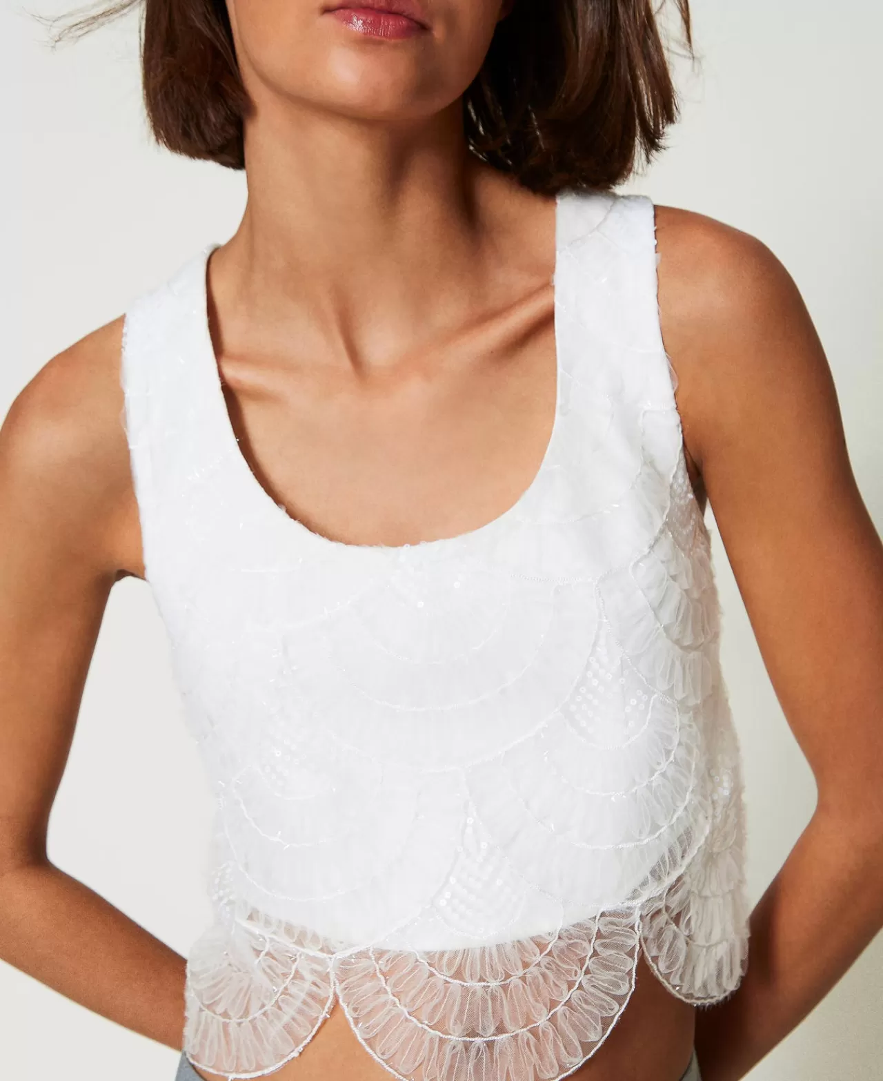 TWINSET Milano Top Aus Crêpe-Cady Und Besticktem Organza