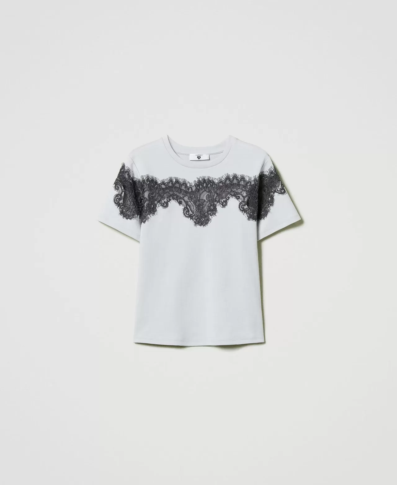 TWINSET Milano T-Shirt Im Regular-Fit Mit Spitzenintarsie