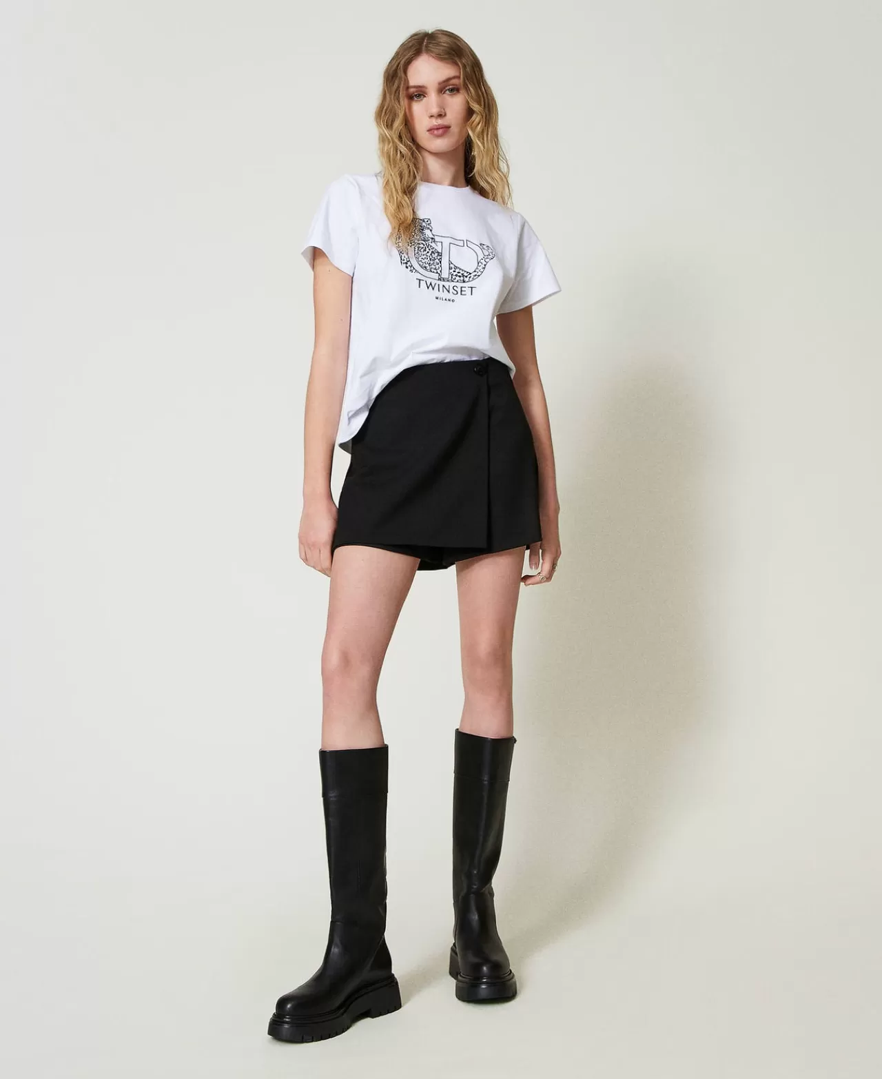 TWINSET Milano T-Shirt Mit Aufgesticktem Logo Und Jaguar