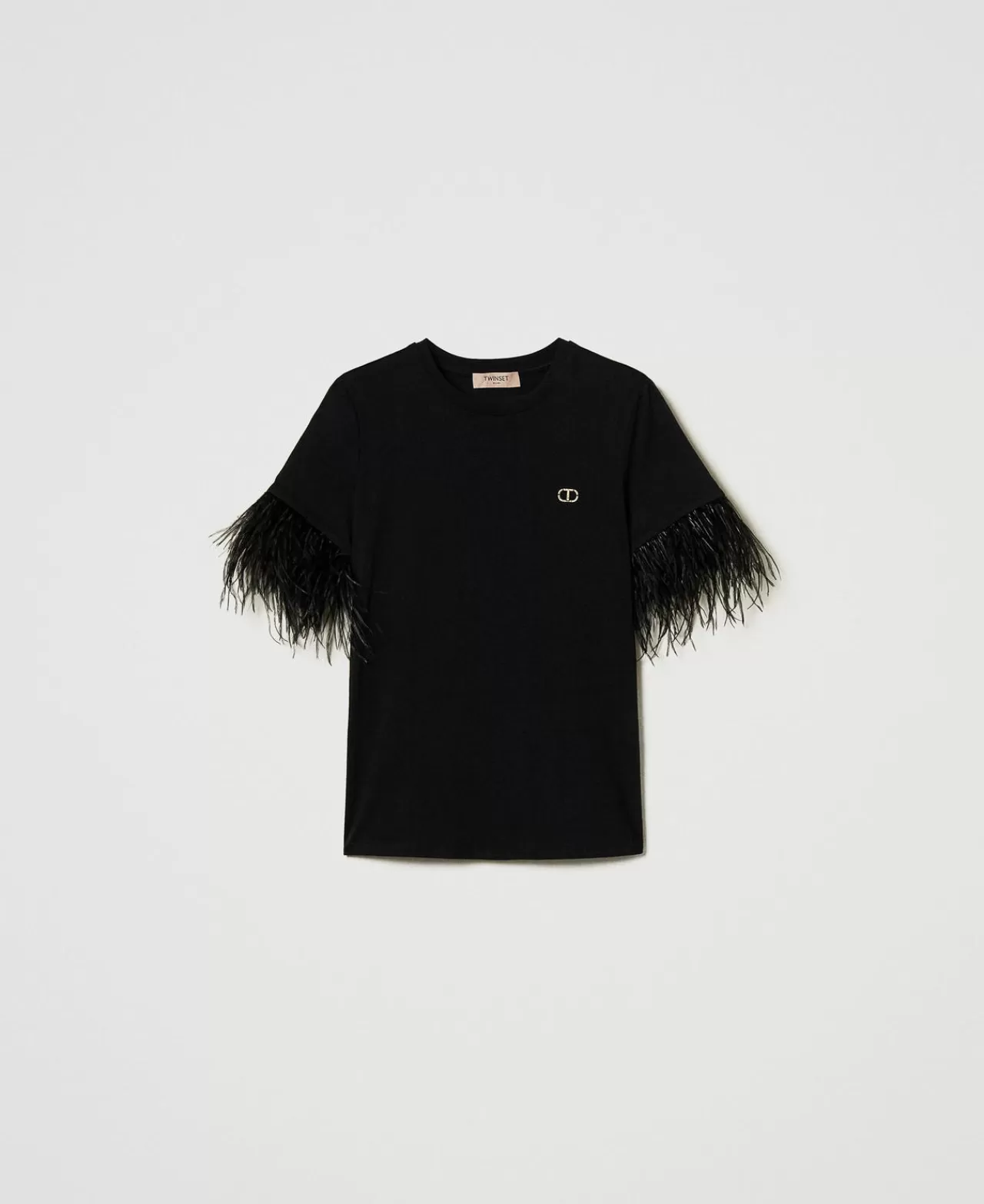 TWINSET Milano T-Shirt Mit „Oval T“-Logo Und Federn