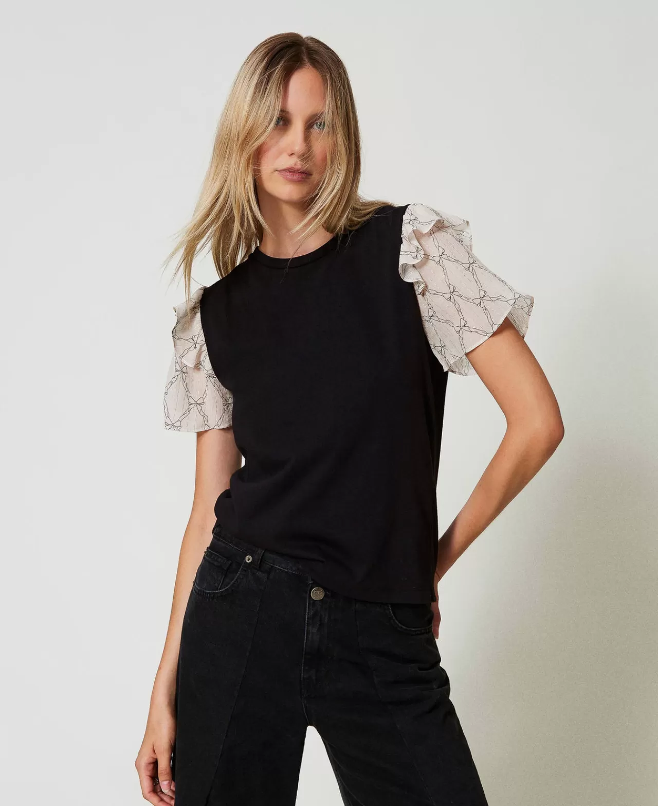 TWINSET Milano T-Shirt Mit Ärmeln Aus Krepon