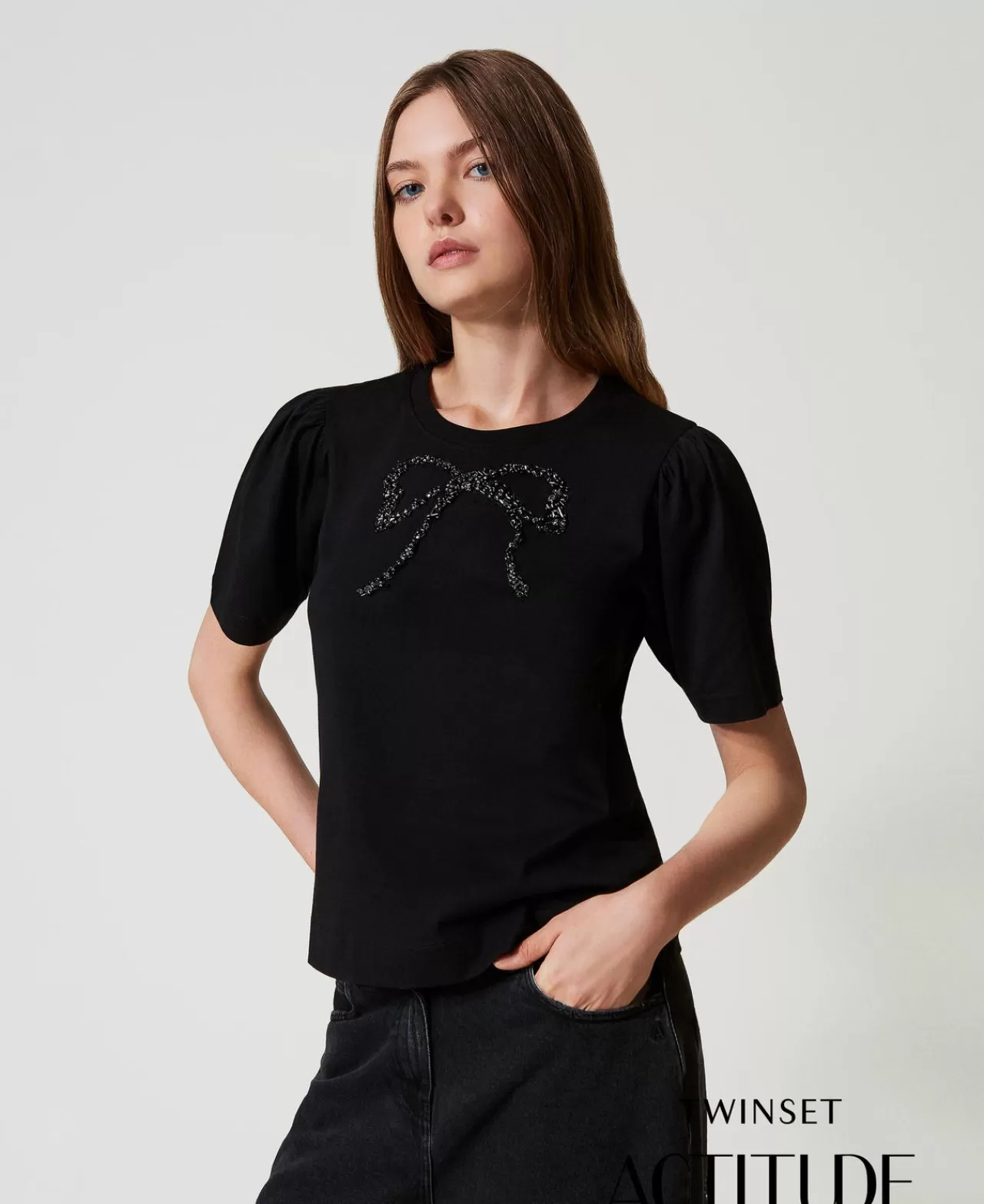 TWINSET Milano T-Shirt Mit Stickschleife