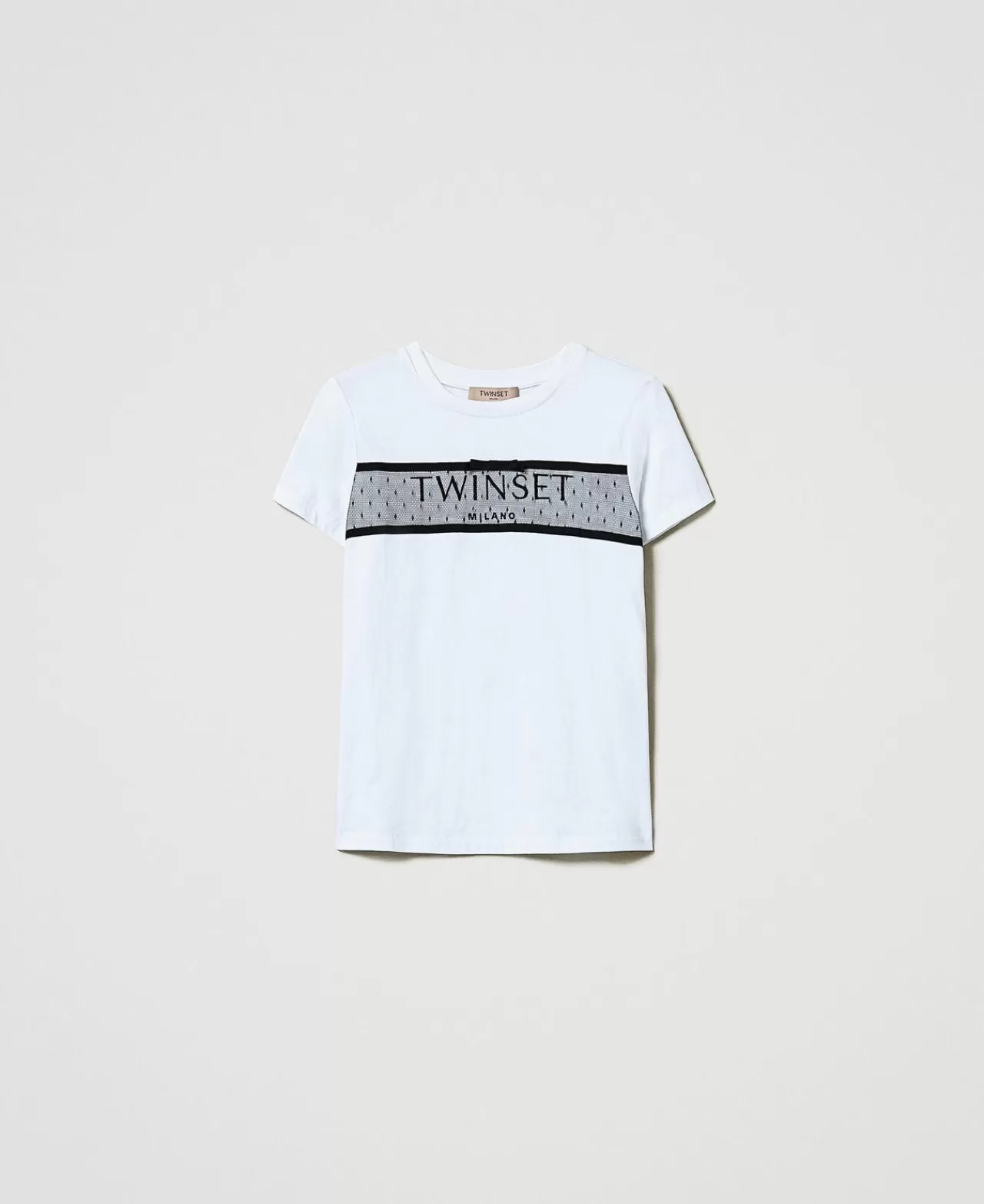 TWINSET Milano T-Shirt Mit Tüllvolant Und Aufgesticktem Logo