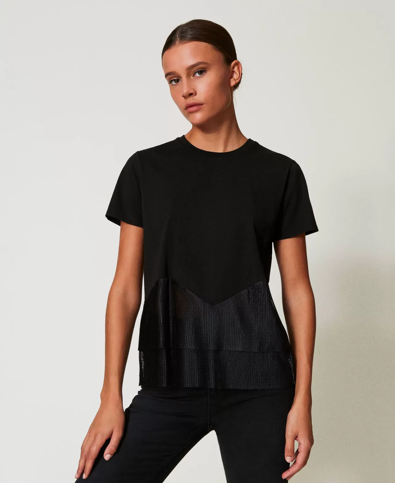 TWINSET Milano T-Shirt Mit Tüllvolants