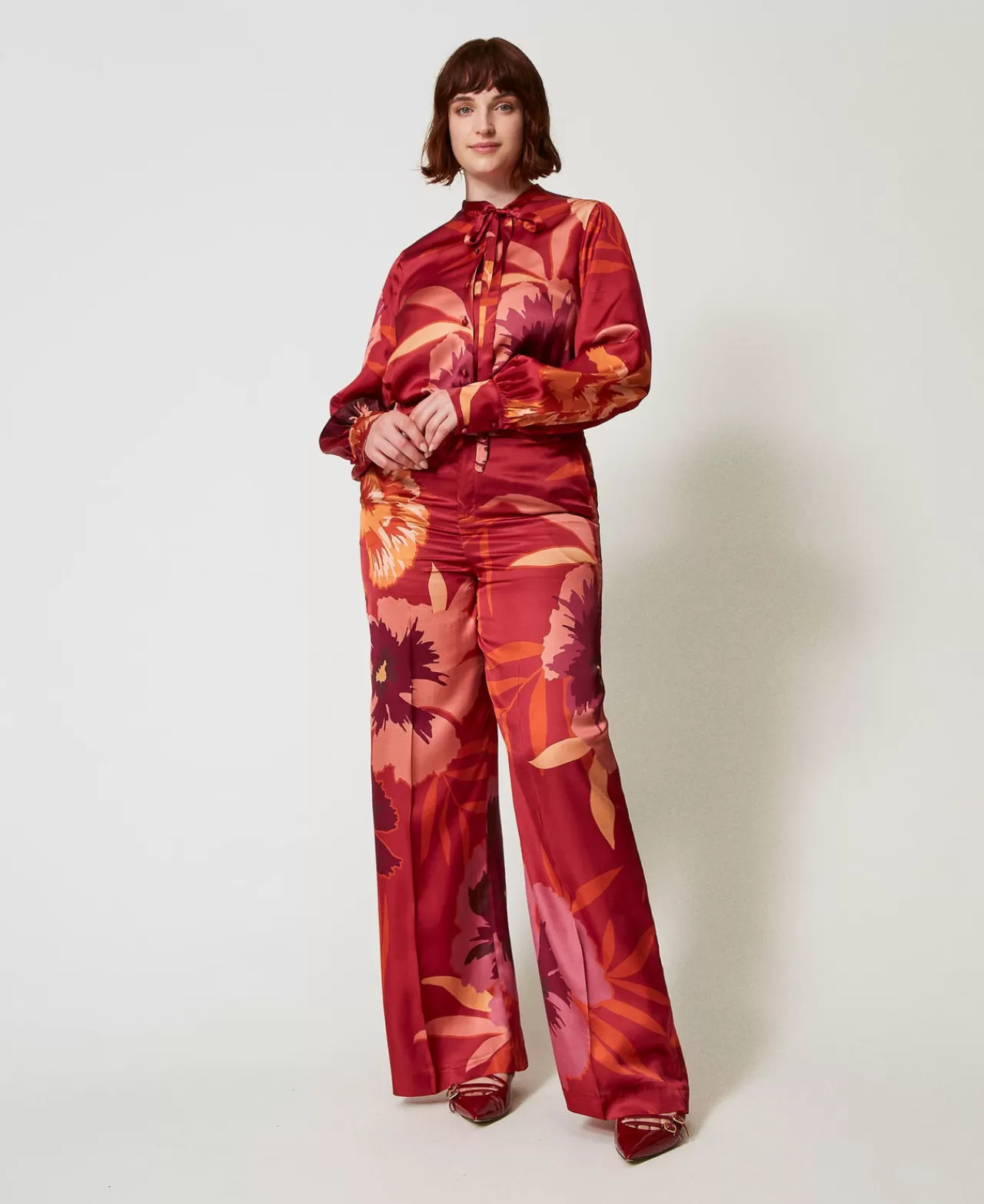 TWINSET Milano Wide-Leg-Hose Aus Satin Mit Blumendessin