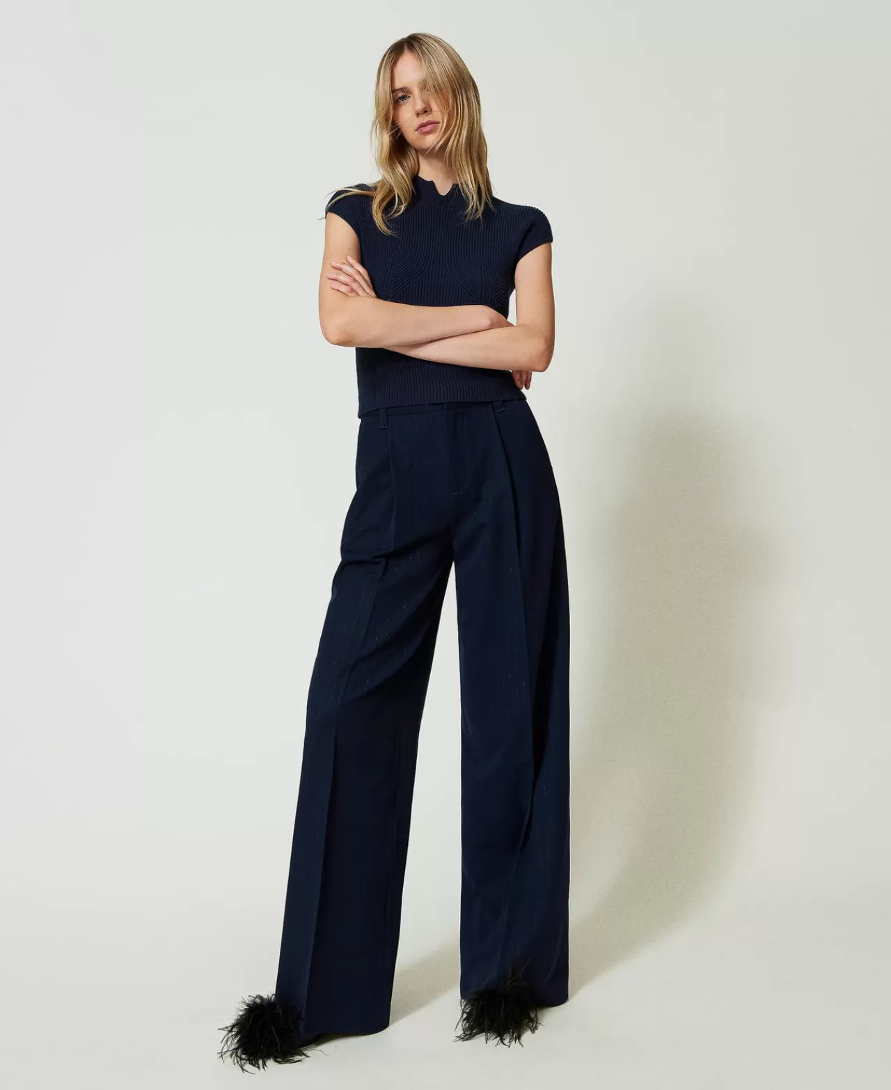 TWINSET Milano Wide-Leg-Hose Mit Lurex-Nadelstreifen