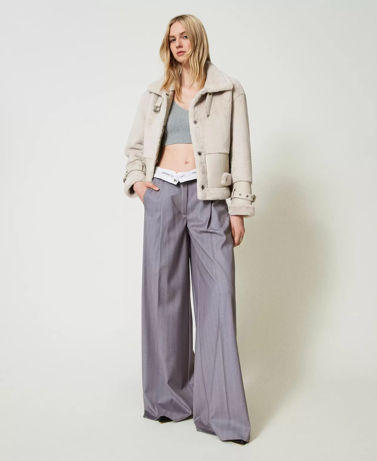TWINSET Milano Wide-Leg-Hose Mit Nadelstreifen Und Umschlag