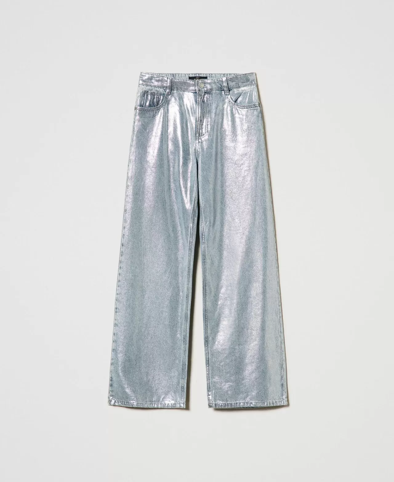 TWINSET Milano Wide-Leg-Jeans Mit Silberfarbener Beschichtung