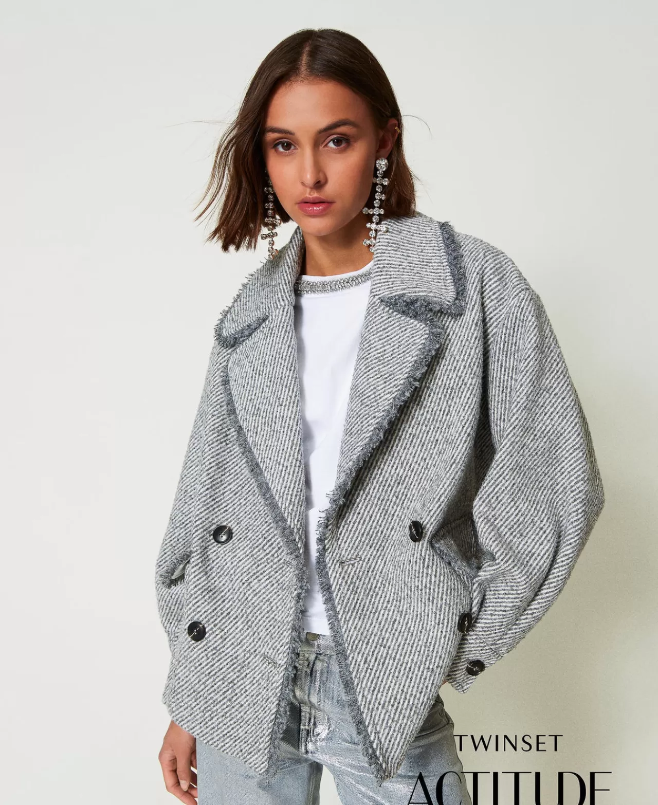 TWINSET Milano Zweireihiger Caban Aus Zweifarbigem Tuch